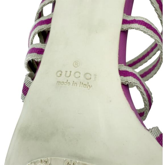 GUCCI Mirabelle Knotted Stripe Mules EU 40 US 10 Fuchsia Pink High Heels Sandals - Picture 8 of 11